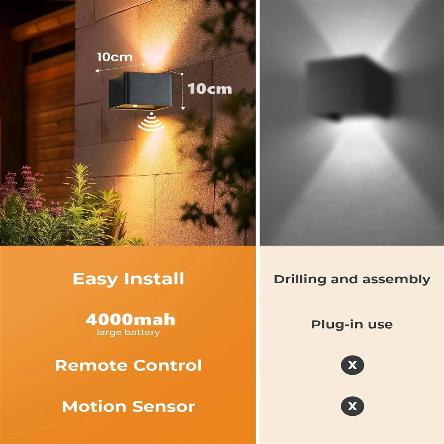 Modern Wireless LED Wall Lamp – Motion Activated, Rechargeable, Remote Dimmable