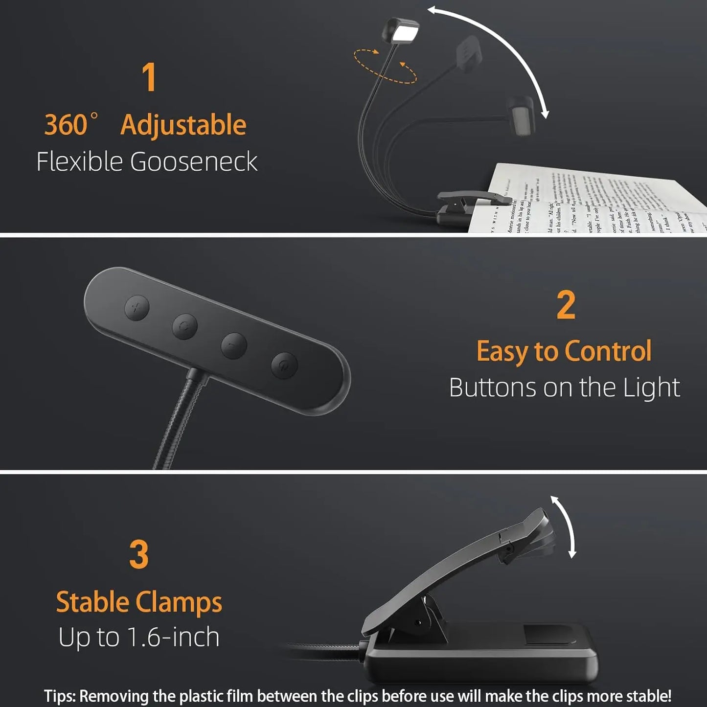 Book Light for Reading in Bed – USB Rechargeable with Adjustable Brightness