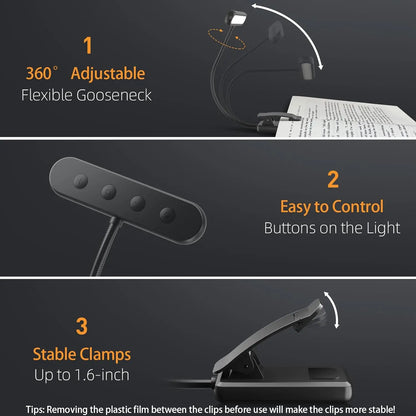Book Light for Reading in Bed – USB Rechargeable with Adjustable Brightness