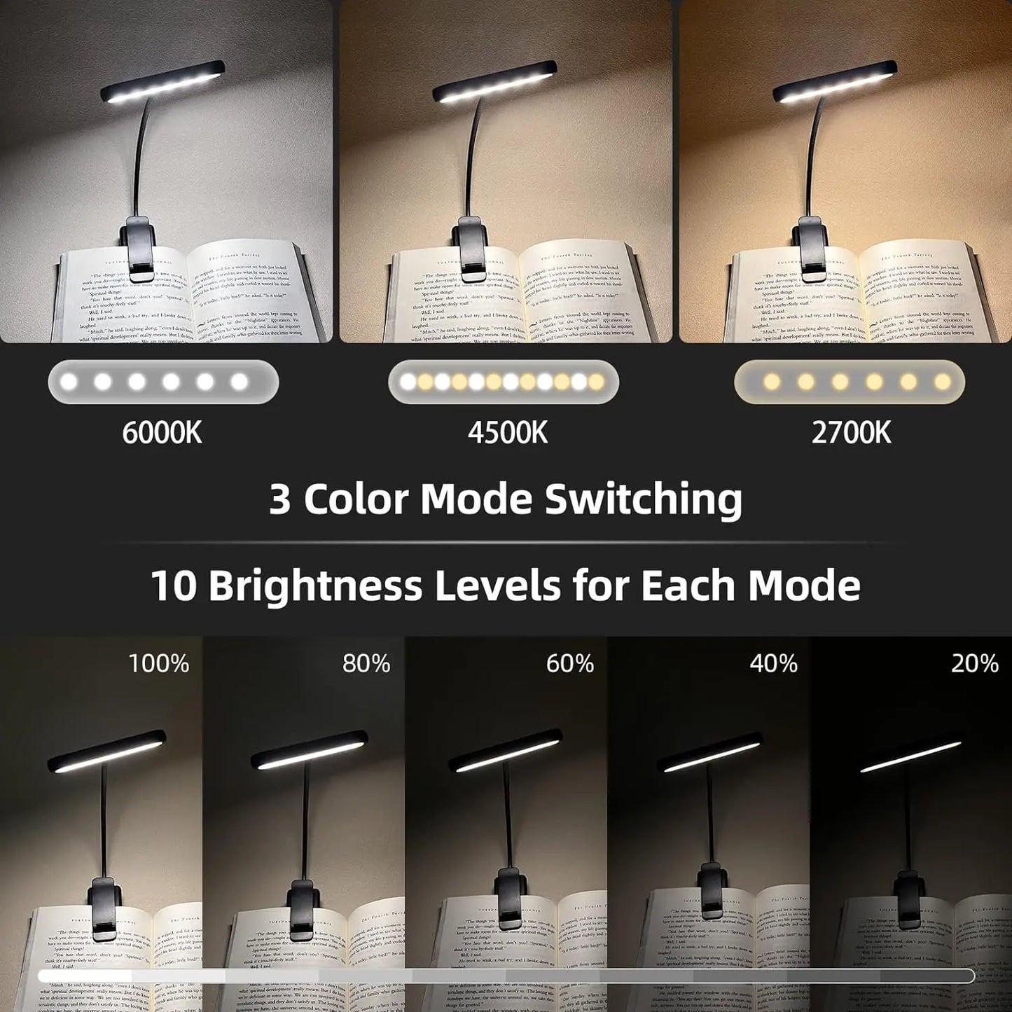 Book Light for Reading in Bed – USB Rechargeable with Adjustable Brightness