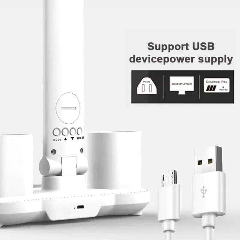 Smart LED Desk Lamp with Clock Display – Foldable, Rechargeable & Adjustable Brightness